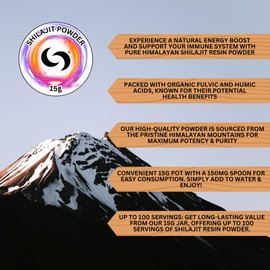 Shilajit Harzpulver 15g | Bis zu 100 Portionen mit 150mg Messlöffel | Potentes & reines Himalaya Mountain Silajit Pulver | Reich an organischen Fulvic & Humic Mineralien | Wasserlöslich