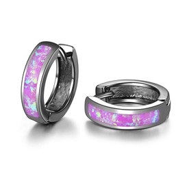 CiNily Black Hoop Earrings Huggie Earrings Purple Opal Earrings Black Gold Plated Small Hoop Earrings for Women Men