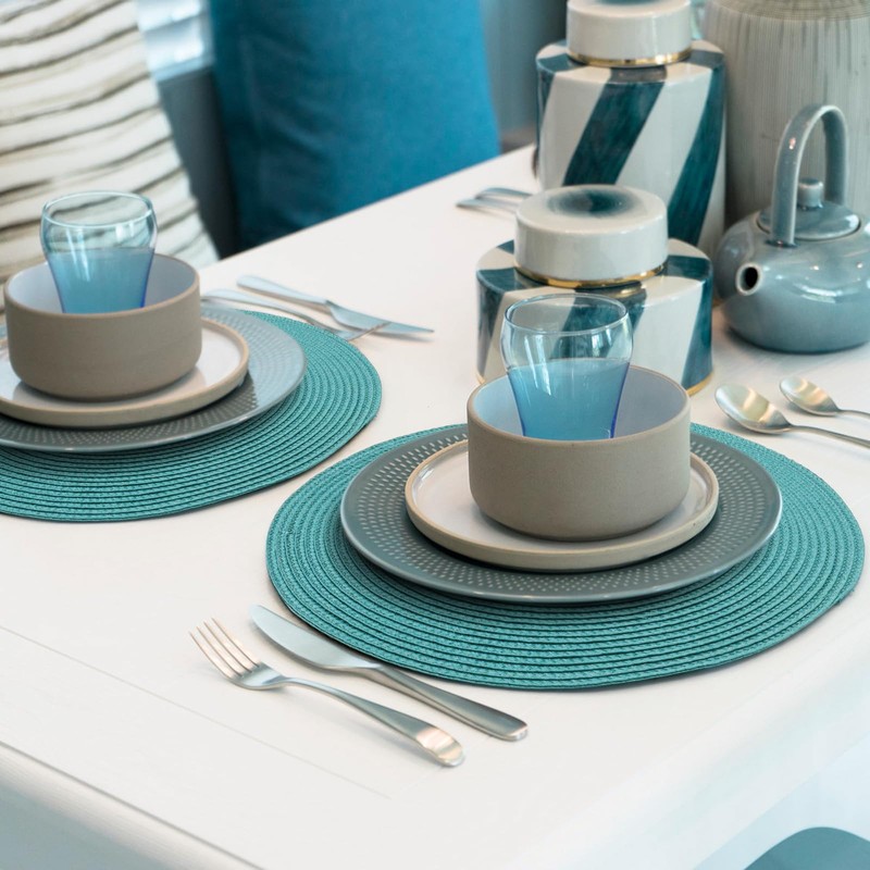 Lake Blue Round Placemats Set of 4 Braided Placemats Plastic