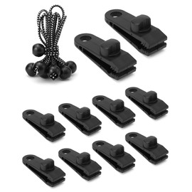 QWORK® 10 Sets Tent Clip Awning Clamp and Strong Ball Bungee Rope for Tents, Awnings, Caravan Canopies