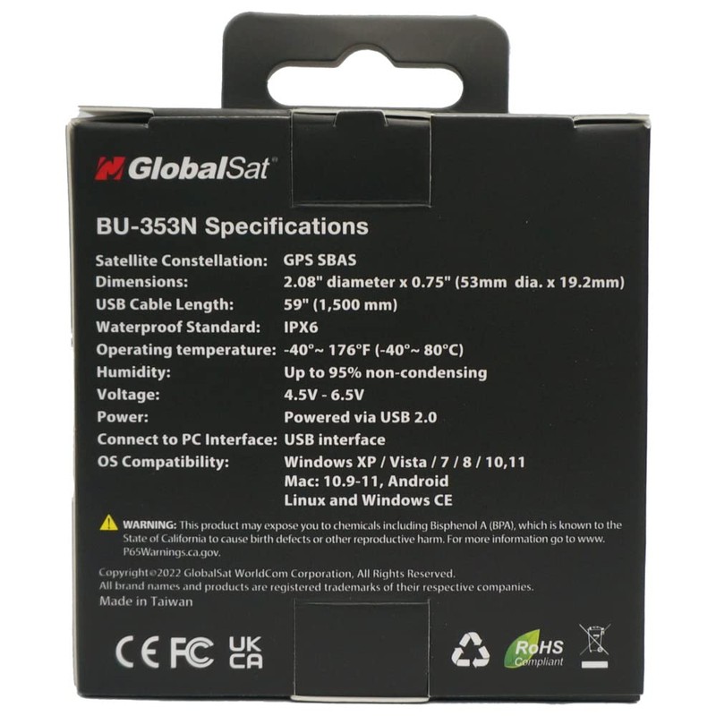 GlobalSat BU-353N USB GPS Receiver, Black
