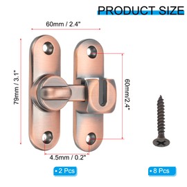 PATIKIL 2 Pack Flip Sliding Door Latch Safety Bar Gate Lock Hardware for Cabinet Bathroom Bedroom Garden, Copper Tone