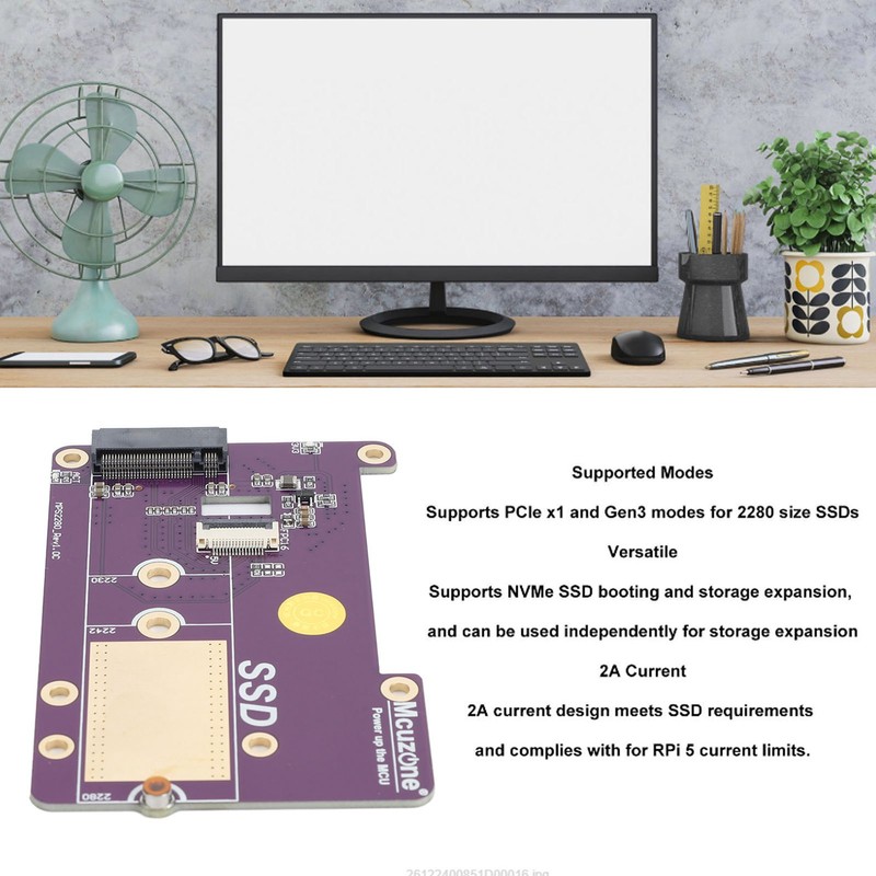 SSD Expansion Board for RPi 5 Support PCIE X1 and