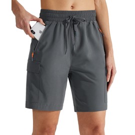 MASKERT Women's Hiking Cargo Shorts Quick Dry Athletic Golf Shorts 7 Inches Lightweight Running Summer Shorts with Zipper Pockets, Dark Grey L