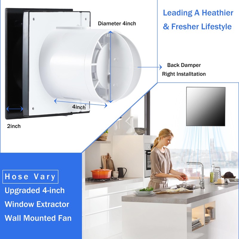 Hose Vary Upgraded Glass Panel, 4inch Window Wall Extractor Fan,