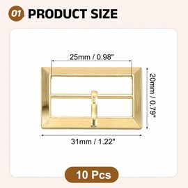 sourcing map 10Pcs Single Prong Belt Buckle, 0.98" Zinc Alloy Adjustable Rectangle Movable Centre Bar Roller Buckles for Purse Bag Leather Craft Accessories, Gold