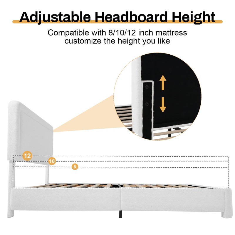 WEUP Full Size Boucle Bed Frame, Upholstered Teddy Fabric Bed