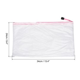 sourcing map Mesh Zipper Bags, A4 Size Plastic Zip File Pouch Document Folders for Home Office Travel, Pink Pack of 12
