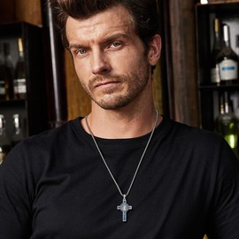 AXOMY St Benedict Necklace 925 Sterling Silver Cross Saint Benedict Medal Abalone Shell Pendant Necklace Christian Religious Sacramental Talisman Catholic Jewelry for Women Men