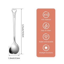 10-Piece Heart-Shaped Stainless Steel Dessert Spoon Set for Home, Restaurant, Cafe, and Bar - Elegant Design, Multi-Functional Usage, and Durable Quality