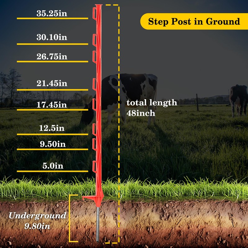 Zoiut 25 Pack Electric Fence Posts,48 Inch/4FT Step-in Plastic Posts