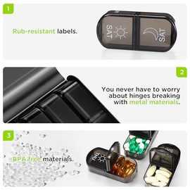 Zannaki Pastillero Semanal De Metal Xl Para 2 Veces Al Día, Pastillero Grande De Viaje Diario Para 7 Días, Pastillero Portátil Para Dos Veces Por Semana, Pastillero Am Pm Para Medicamentos, Suplemento