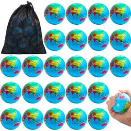 Cptoion Pack of 24 Stress Ball Globe Small, 6.35 cm Anti-Stress Ball World Stress Balls, Soft Globe Foam Stress Ball Toy for Children Adults Finger Exercises School Party Gifts