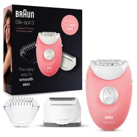 Braun Silk-épil 3 SE 3-440 Starter 3-in-1 Hair Removal, Epilator, Shaver, Massage Roller Attachment White/Flamingo Pink