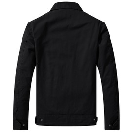 WenVen Men's Casual Outdoor Fashion Coat Classic Twill Cotton (Black, XL)