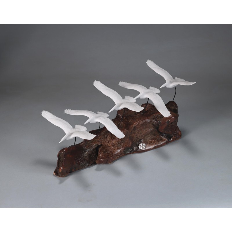 5 Pelicans in Flight by John Perry 11 inch Long