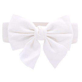 TeeYee Cute Wide Elastic Bow Knot Design Vintage Waist Belt Corset Waistband Dress Decorations for Women Girls Party Casual White