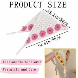 KuuGuu 4 PCS Crochet Bandanas Headbands Sunflower Hairbands Cute Flowers Headscarf Vintage Hair Bandanas Foral Headwrap for Thin Thick Curly Bcak Head Kerchief for Women Girls Hair Accessories