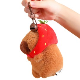 Plush Capybara, Animal, Stuffed Animal, Fluffy, Cute, Healing Capybara, Birthday Gift, Christmas Gift, Interior Decoration, Strawberry Hat Included (4.7 inches (12 cm)