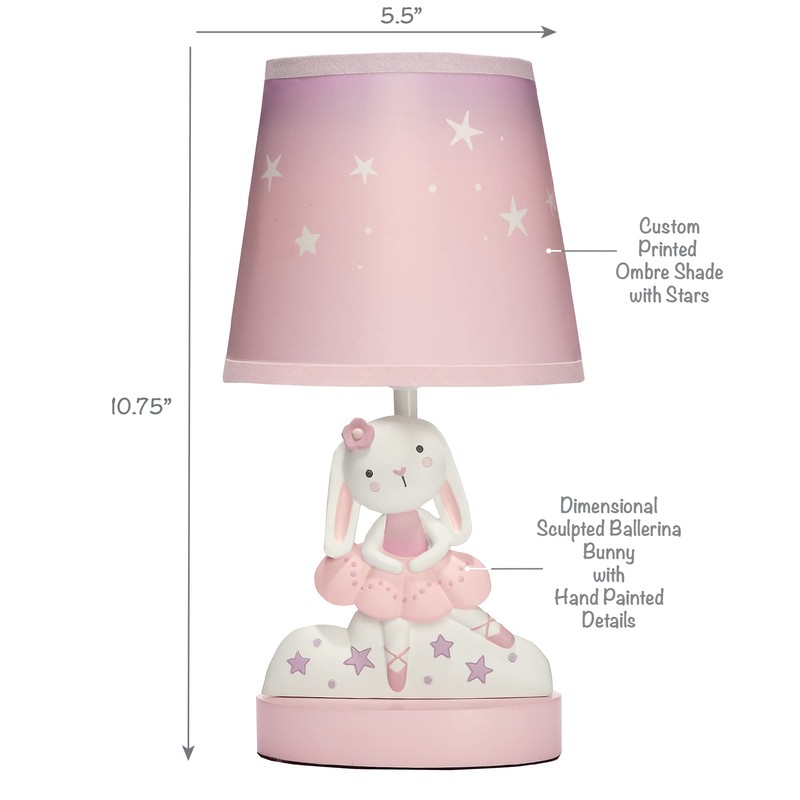 Bedtime Originals Tiny Dancer Bunny & Stars Pink Nursery Lamp