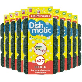 Dishmatic Refill Sponges 27 Pack – Green Washing Up Sponge Refills, Replacement Heads for Dishmatic Handle, Kitchen Cleaning Sponges & Scouring Pads for Pots, Pans & Dishes Bulk Value