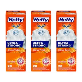 Hefty Ultra Strong Tall Kitchen Trash Bags, Citrus Twist, 13 Gallon 20 Count (Pack of 3)