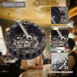 YIANI Unique Motorcycle Chain Ashtray with Wrench & Bike Motif-Perfect Fit for Biker Bars, Harley Mechanics Shops and Smoking Rooms Decor As Unique for Men or Smokers(Motorcycle Ashtray)