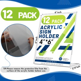 Aheroi 12Pcs Acrylic Sign Holder, 4x6 Clear Sign holders Paper Stand, L-shape Table Sign Holders Plastic Sign Holder Standing, Paper Display Stand for Menu Document Holder Office Desktop