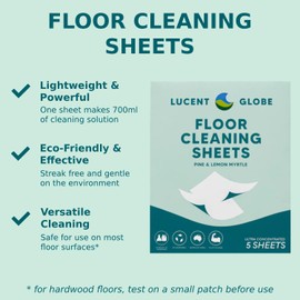 Lucent Globe Floor Cleaning Sheets – Pack of 5 | Pine & Lemon Myrtle Scent | Dissolvable Mop Solution Sheets for Tiles, Vinyl & Laminate | Eco-Friendly, No-Waste Refill | 1 Sheet Makes 700ml Solution