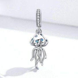 Marine Animals Charm Beads 925 Sterling Silver Tortoise Crab Fish Dolphin Charms For Bracelets Necklace, (Jellyfish Pendant)