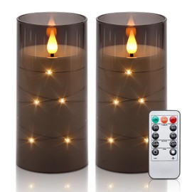 Aignis Flickering Flameless Candles Battery Operated Candles LED Candles with Remote Timer for Home/Wedding/Birthday/Holiday Decor ，Grey 3D Flame Set of 2 (D3 xH6 6")