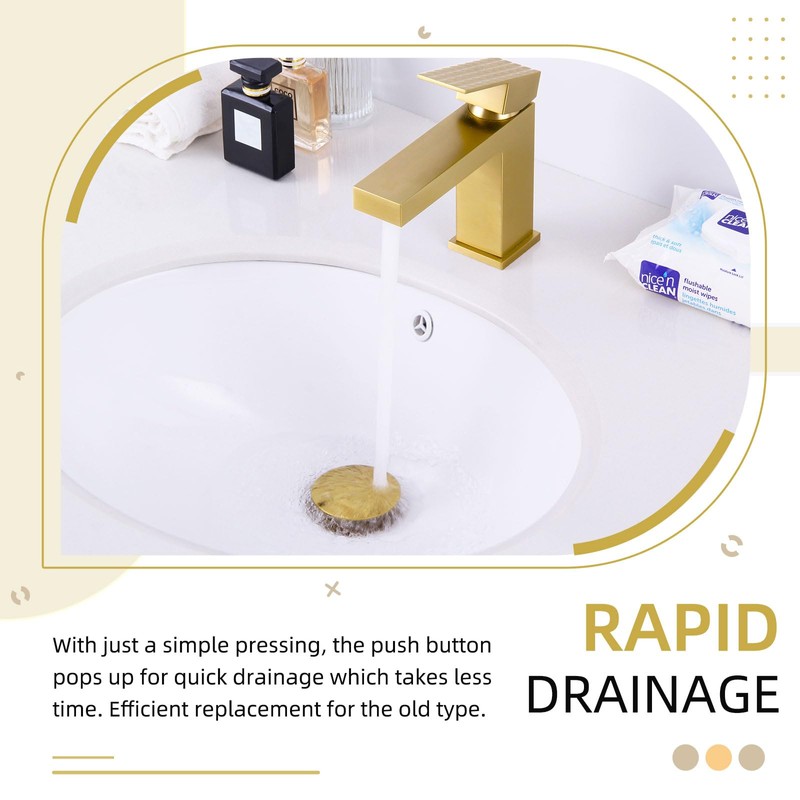 Angle Simple Bathroom Sink Drain Stopper Glossy Deep Gold Color,