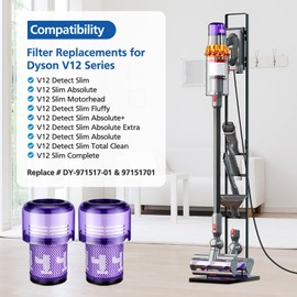 2 Pack Replacement Filters for Dyson V12 Detect Slim Absolute/Total Clean/Extra/Fluffy Vacuum Cleaner,Washable Replacement Filters for Dyson V12 Detect Slim, Replace Part 971517-01