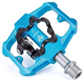 GEWAGE Mountain Bike Pedals - Dual Function Flat and SPD Pedal - 3 Sealed Bearing Platform Pedals SPD Compatible, Bicycle Pedals for BMX Spin Exercise Peloton Trekking Bike (Blue)