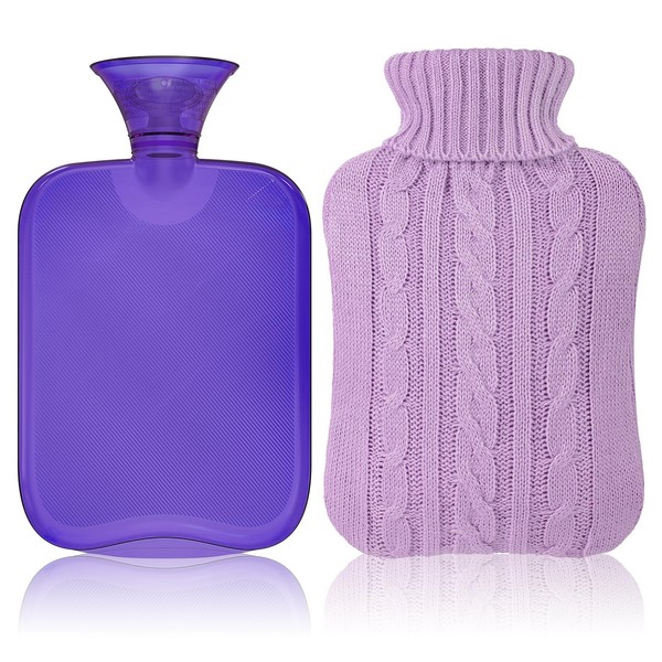 Attmu Classic Rubber Transparent Hot Water Bottle 2 Liter with Knit Cover - Purple
