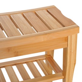 LJLB Wooden Shower Bench Seat with Underneath Storage Shelf, Versatile for Indoor and Outdoor Use, Natural Wood Finish