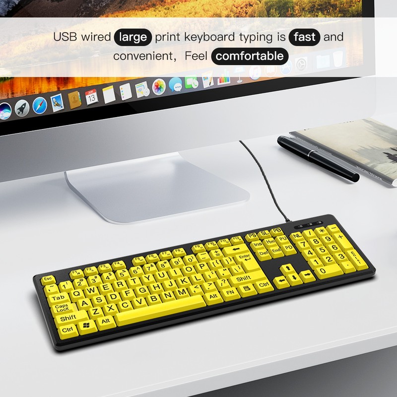 Wired Keyboard - Yellow Large Character Keyboard for Elderly,High Compatibility