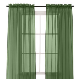 Elegant Comfort 2-Piece SHEER PANEL with 2inch ROD POCKET - Window Curtains 60-inch width X 84-inch Length - Hunter Green