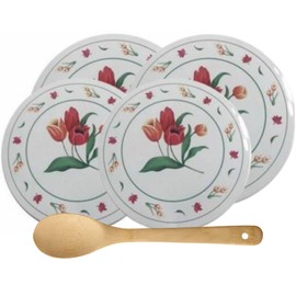 Electric Stove Burner Covers Set of 4 (2 Large, 2 Small) with Spoon Rest (Tulips)