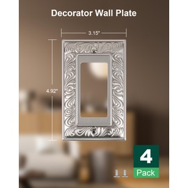 TREEWELL 4-Pack Decorator Outlet Cover Plate, Paisley Pattern Decorative Switch Plates and Outlet Covers, Satin Nickel Metal Wall Plates for Electrical Outlets, Receptacle, GFCI Outlet, Dimmer Switch