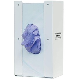 Glove Box Dispenser - Single - Cabinet Mount: Holds 1 Box of Gloves Flexible Spring Two Front Screw Holes for mounting Inside Cabinet White Powder-Coated Steel Dims: 3.8"L x 5.6"W x 10"H