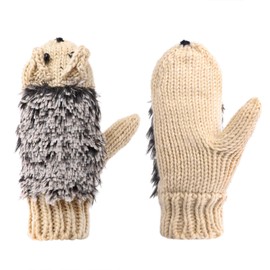 Women Girls Hedgehog Gloves Mittens Winter Thicken Hand Warmer Full Finger Gloves Fashion Personality Eye-catching Knitted Wrist Mittens for Outdoor Indoor