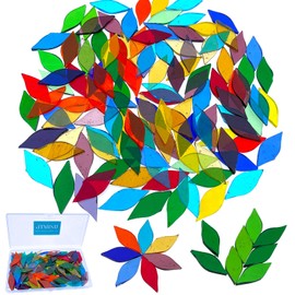 LITMIND 120 Pieces Assorted Colors Transparent Mosaic Glass Petals & Leaves, Hand-Cut Stained Glass Mosaic Tiles for Crafts, Ideal for Mosaic Art Projects and Home Décor
