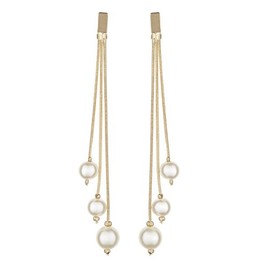 Clip On Drop Earrings Gold Plated With Three Pearls - Kalinda