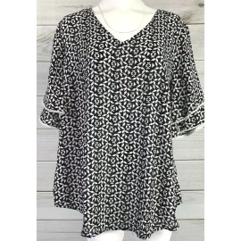 NY Collection Women's Black Printed Casual Pullover Top Plus Size 1X NWT A2515