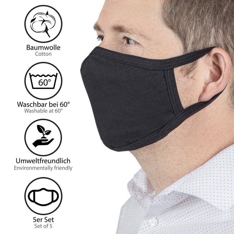 ONVAYA® Mouth and Nose Mask, Pack of 5, Black, White,