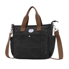 HUA ANGEL Stylish Women's Shoulder Bag Canvas Tote Bag for Women with Multiple Pockets and Shoulder Strap Handbag Women for Work Shopper Sporty Everyday, black