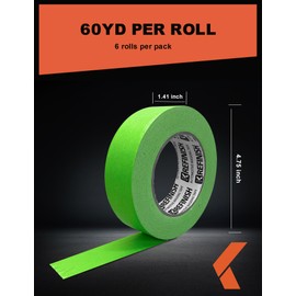 KREFINISH Painters Tape for Car Paint Green No Residue Automotive Masking Tape for Automotive Paint - Heat Resistant for Paint Booth, 1.41 Inches x 60 Yards, 6 Rolls