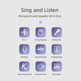 Mini BT Karaoke Machine Karaoke Speaker with Wireless Microphones Dazzling Color Light Effect for Adults & Kids Home Party