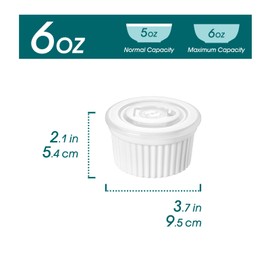vancasso 6 oz Ramekins with Lid, Porcelain Creme Brulee Souffle Dishes, White Pudding Custard Cups Ramiken for Baking, Dishwasher and Oven Safe, Set of 6